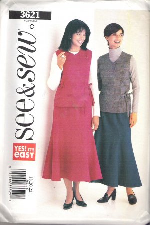 Butterick 3621 (2002) Easy Plus Size Pattern Top Skirt  18, 20, 22  Uncut