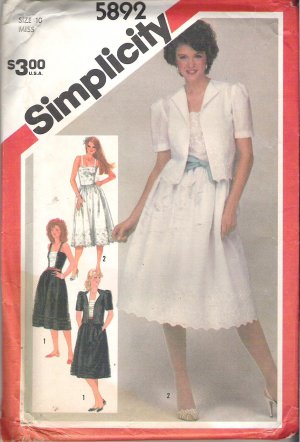 Simplicity 5892 Pattern Fitted Sundress and Unlined Jacket  Size 10  Uncut