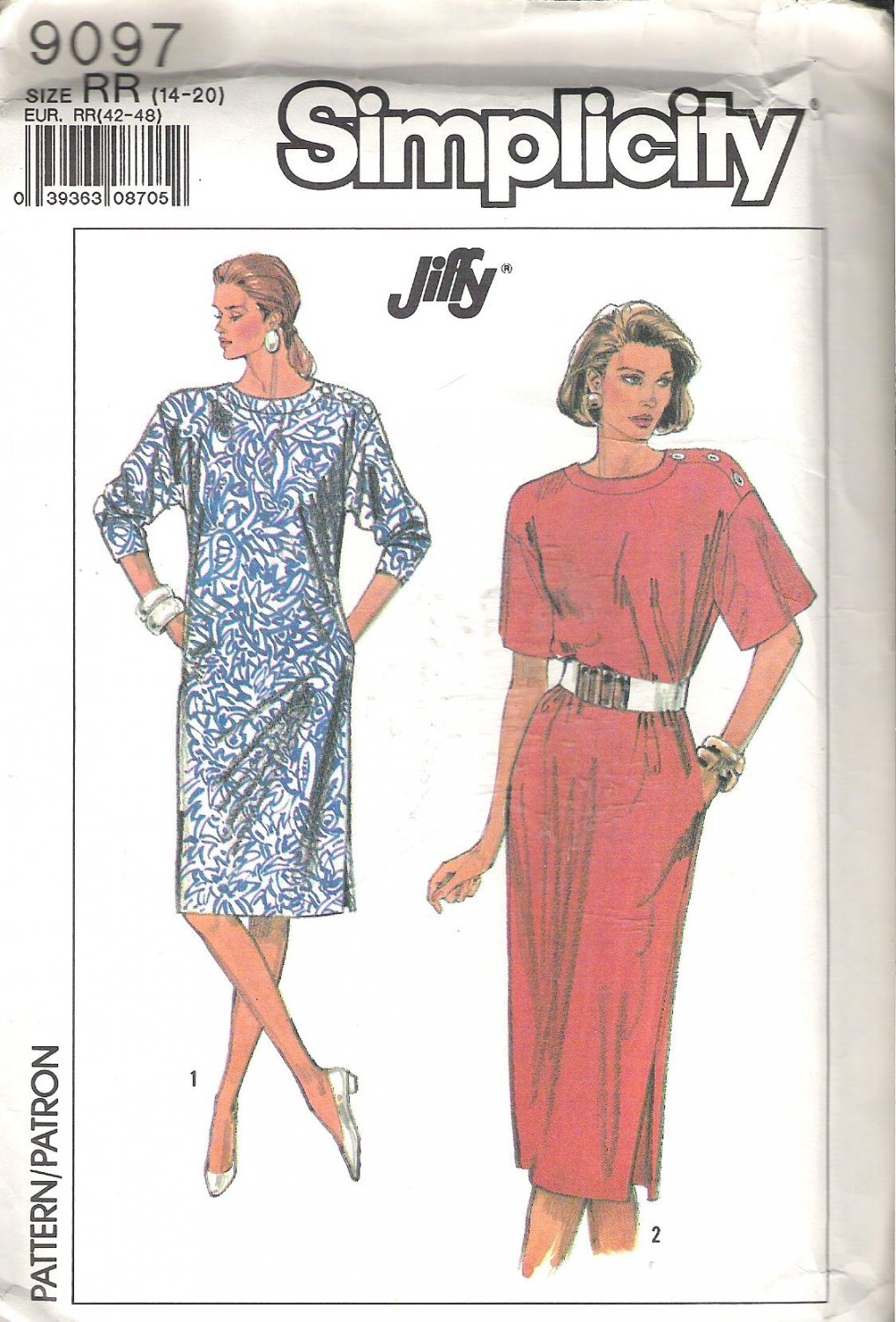 Simplicity 9097 (1989) Pattern Dress in Two Lengths Size 14-20 (Plus) Uncut