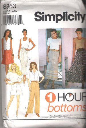 Simplicity 8863 (1994) Pattern  1-Hour Circle Skirt, Slim Skirt, Pants, Shorts  Size L-XL  Uncut