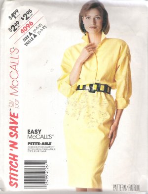 McCalls 4096 (1989) Easy Petite-able Pattern Pullover Dress  Size 6-10  Uncut