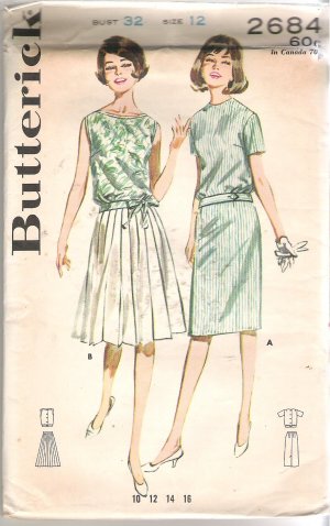 Butterick 2684 Vintage Pattern Back Button Over-Blouse Straight Pleated Skirt Size 12  Uncut