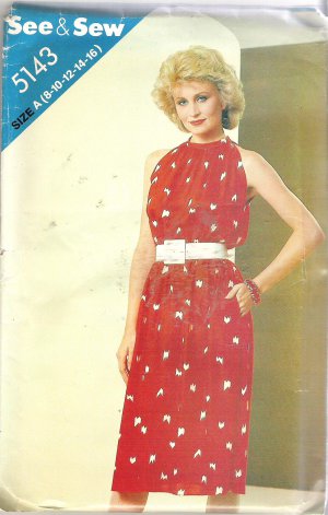 Butterick 5143 Pattern Dress Halter Type Bodice Elastic Waist Size 8-16 Uncut