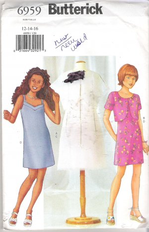 Butterick 6959 (2000) Pattern Girls Jacket Shoulder Strap Dress  Size 12-16  Uncut