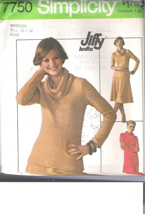 Simplicity 7750 (1976) Vintage Pattern Knit Pullover Dress Top Skirt  Size 12-14  Uncut