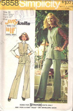 Simplicity 5858 (1973) Vintage Pattern Jiffy Knit Vest and Pants Size 10 Uncut