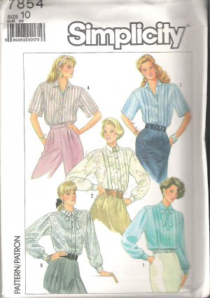 Simplicity 7854 (1986) Pattern Blouses Pleated to Yoke  Size 10 Uncut