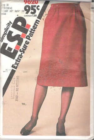 Simplicity 9620 (1980) Pattern Extra-Sure Pattern Straight Skirt  Size 10-14 Uncut