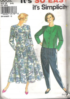 Simplicity 8062 (1992) Pattern Pleated Pants Gored Skirt Front Button Top Plus Size 8-20 Uncut