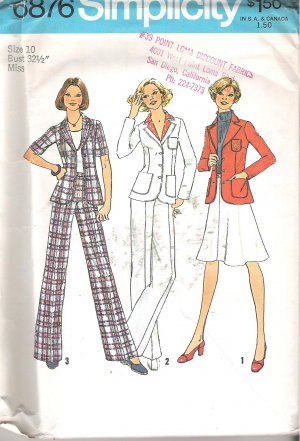Simplicity 6876 (1975) Vintage Pattern Unlined Jacket Wide Leg Pants Skirt Size 10 Uncut