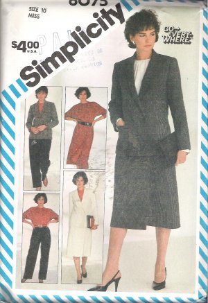 Simplicity 6075 (1983) Vintage Pattern Pants Wrap Skirt Pullover Blouse Lined Jacket Size 10 Uncut
