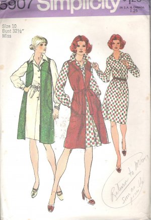 Simplicity 5907 (1973) Vintage Pattern Elastic Waist Dress Long Vest Size 10