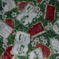Sing a Song of Christmas Red White Glitter Gold Books Green Holly White Flowers Fabric
