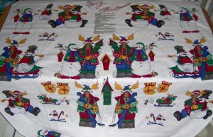 Christmas Moose Snowman Sleigh Mittens Birdhouses  Merry Christmoose Applique Panel Fabric