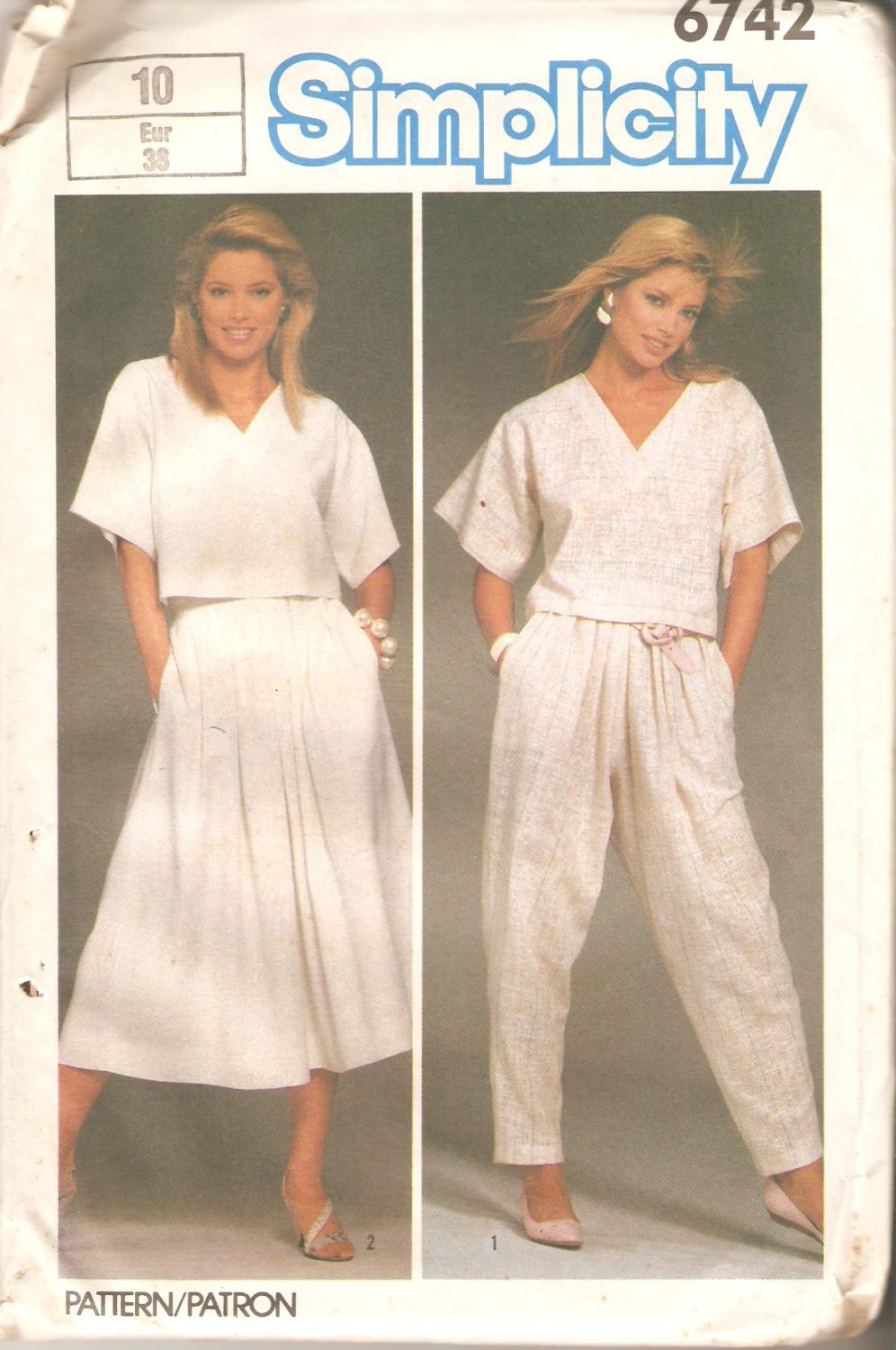 Simplicity 6742 (1984) Crop Top Pleated Skirt and Tapered Pants Pattern ...