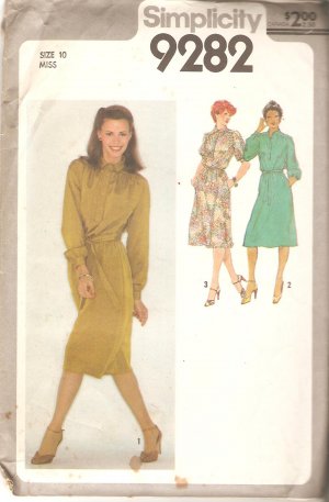 Simplicity 9282 (1979) Pullover Button Front Elastic Waist Collar Dress Pattern Size 10  Uncut