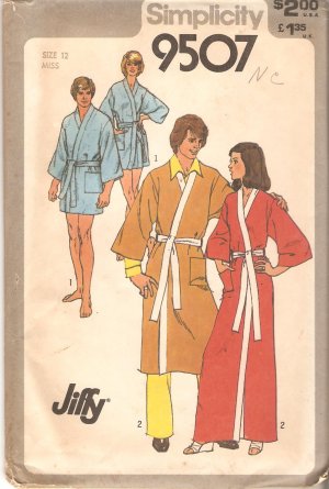 Simplicity 9507 Vintage Classic Unisex Kimono Robe Tie Belt Pattern Size 12  Uncut