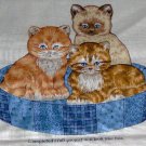 Tabby Siamese Angora Kittens in Country Blue Pattern Basket Cut and Sew Fabric  12 1/2"L x 9"H