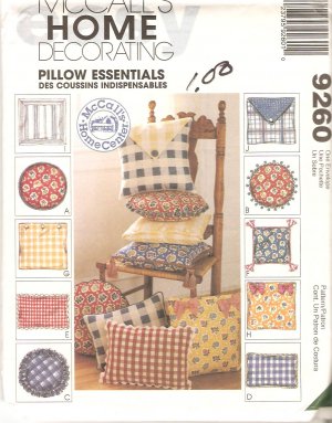 McCalls 9260 (1998) Easy Round Square Rectangular Pillows Pattern Uncut
