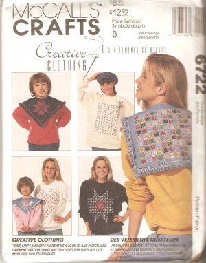 McCalls 6722 (1993) Creative Clothing Collars and Decorative Sweatshirt Fronts Pattern  Uncut