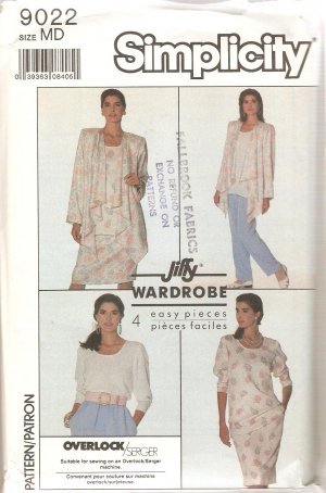 Simplicity 9022 (1989) Pull-on Pants Skirt Top Unlined Jacket Cascade Front Pattern Size 14 16 UNCUT