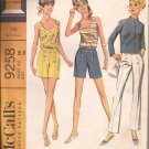 McCalls 9258 (1968) Button Trim Pants Shorts Back Zip Top Front Zip Jacket Pattern Size 16 UNCUT
