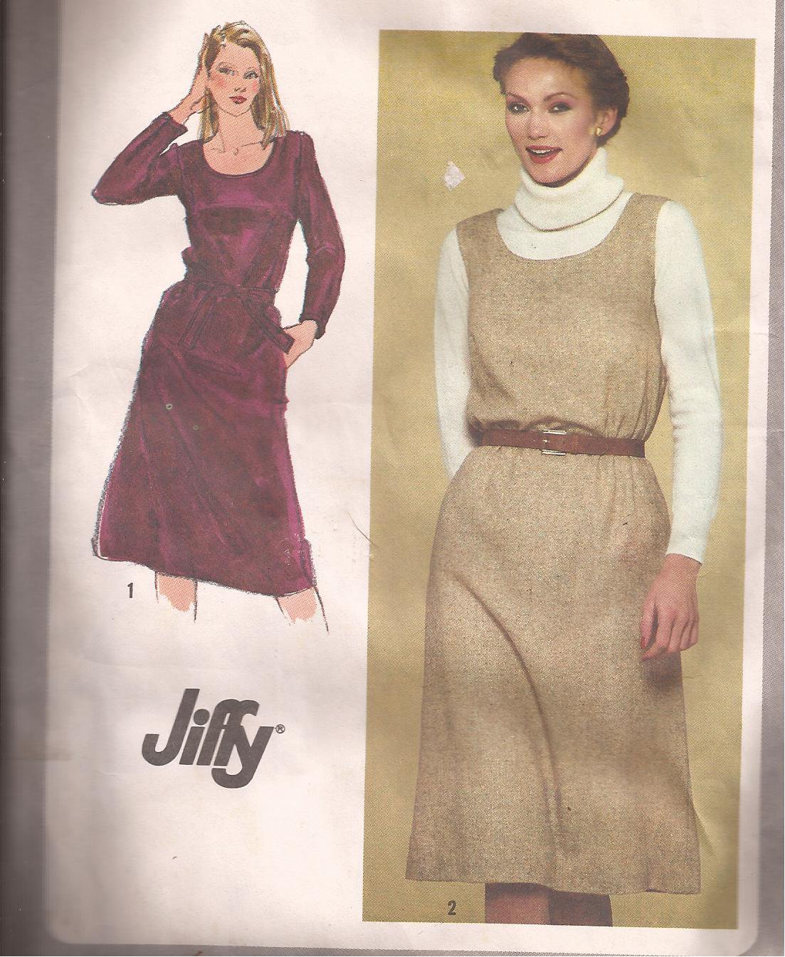 Simplicity 9601 (1980) Long Sleeve Dress Sleeveless Jumper Scoop Neck Pockets Pattern Size 14 UNCUT