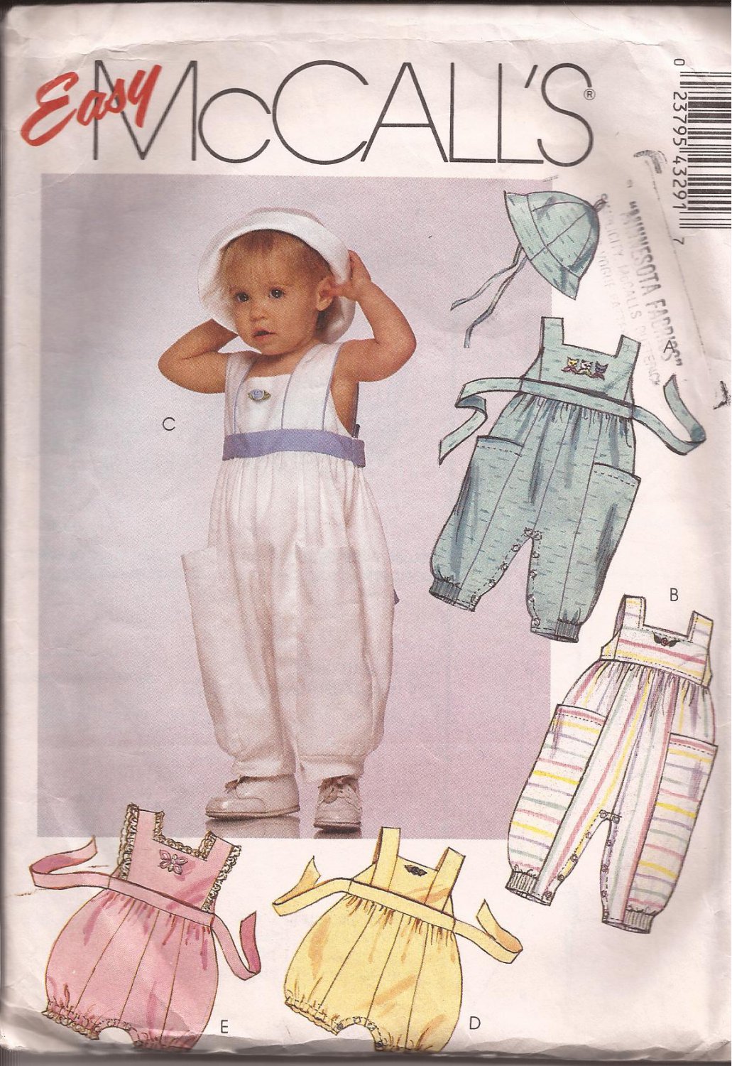 McCalls 4329 (1989) Infants Jumpsuit Romper Hat Pattern Size S M L PART CUT