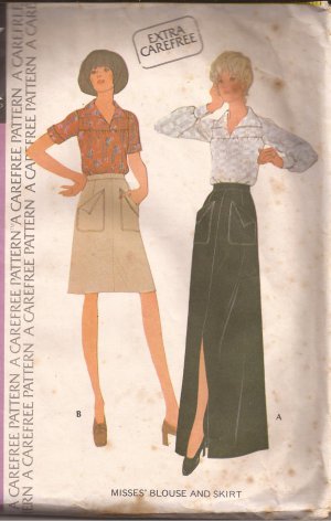 McCalls 3833 (1973) Vintage Blouse Long Short Skirt Patch Pockets Pattern Size 14