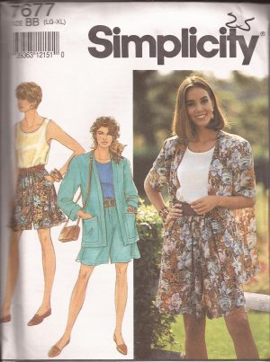 Simplicity 7677 (1991) Wide Leg ShortsTank Top Unlined Jacket Pattern Size 18 20 22 24 UNCUT