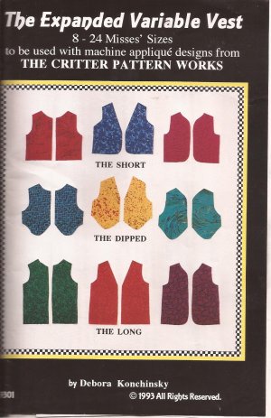 9301 (1993) Vest Short Dipped Long Neck Variations Pattern Size 8 10 12 14 16 18 20 22 24 UNCUT