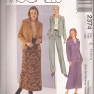 McCalls 2374 (1999) Unlined Jacket Top Skirt Pants Wardrobe Pattern Size 10 12 14 UNCUT