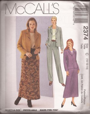 McCalls 2374 (1999) Unlined Jacket Top Skirt Pants Wardrobe Pattern Size 10 12 14 UNCUT