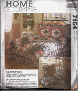 McCalls 7164 (1994) Biscuit Quilt Dust Ruffle Shams Throw Pillow Pattern Size Twin Full King UNCUT