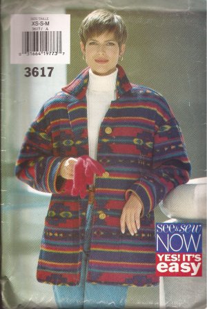 Butterick 3617 (1994) Button Front Jacket Coat Collar Patch Pockets Pattern Size XS S M UNCUT