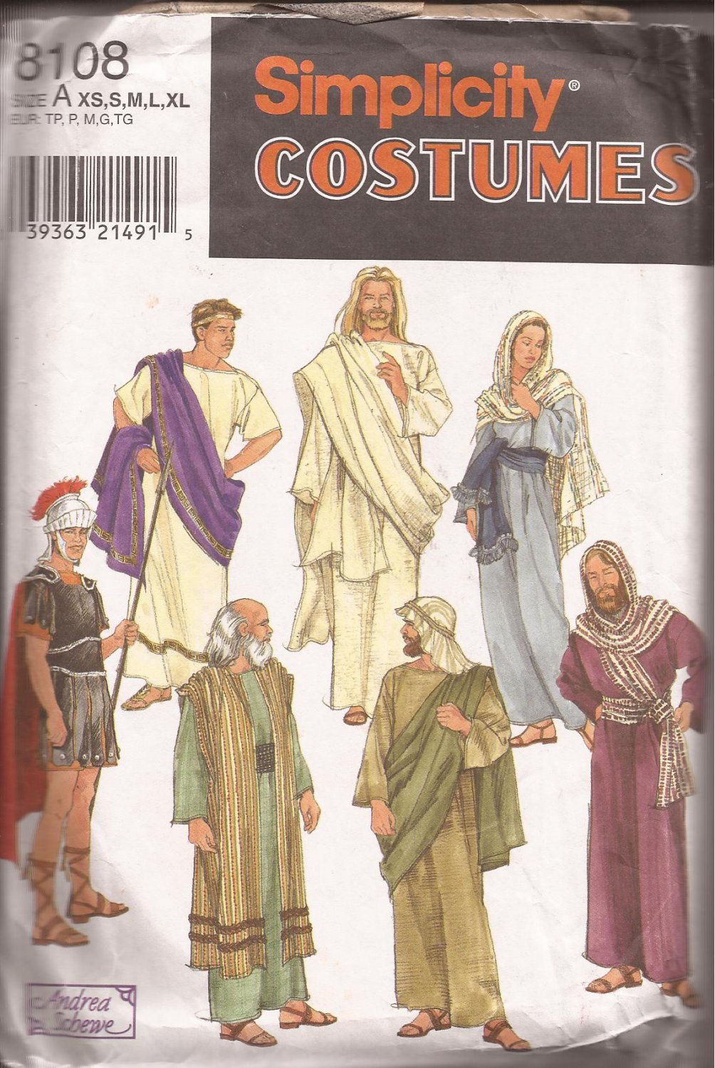 Simplicity 8108 Adult Easter Passion Play Costumes Toga Armor Roman Jesus Pattern Size Xs S M L Xl
