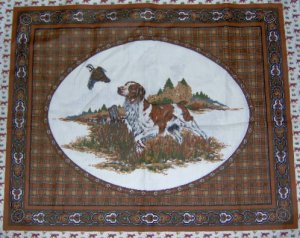 Hunting Bird Dog Pillow Wall Hanging Quilt Look Panel Set Fabric 18" x 18"