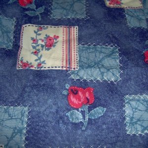 Denim Look Patchwork Roses Cotton Blend Fabric 1 1/2yds x 44"w
