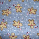 Gingerbread Man Candy Cane Snowflakes Blue Background Fabric 1yd x 44"w