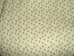 Cream Yellow Background with Small Blue Gold Flowers Fabric 43"w