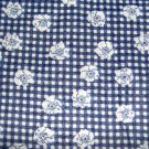 Navy Gingham Plaid White Flowers soft Cotton Fabric 45"w