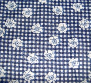 Navy Gingham Plaid White Flowers soft Cotton Fabric 45"w