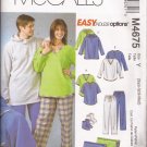 McCalls 4675 (2004) Unisex Shirt Pull-on Jacket Hoodie Pants Socks Blanket Pattern Size XS S M UNCUT