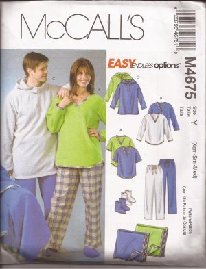 McCalls 4675 (2004) Unisex Shirt Pull-on Jacket Hoodie Pants Socks Blanket Pattern Size XS S M UNCUT