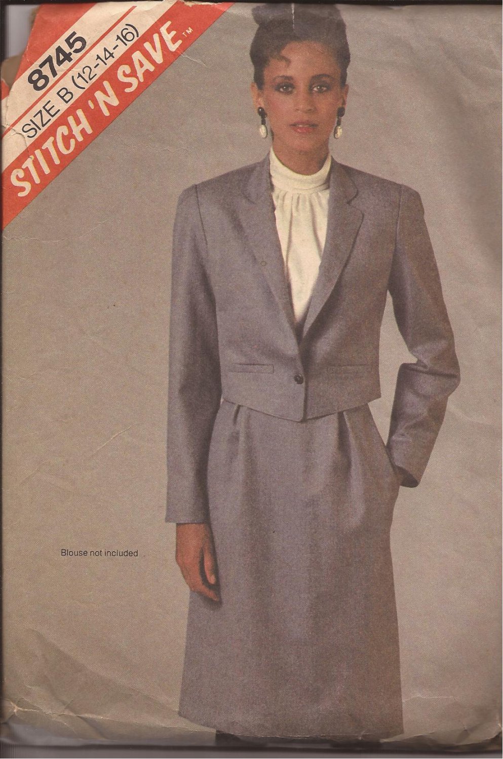 McCalls 8745 (1983) Lined Jacket Shaped Hem Slim Skirt Front Pleats Pattern Size 12 14 CUT