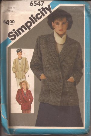 Simplicity 6547 (1984) Vintage Lined Double Breasted Jacket Pattern Size 12 UNCUT