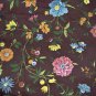 Vintage Home Decor Fabric Blue Rose Yellow Orange Green Floral on Brown