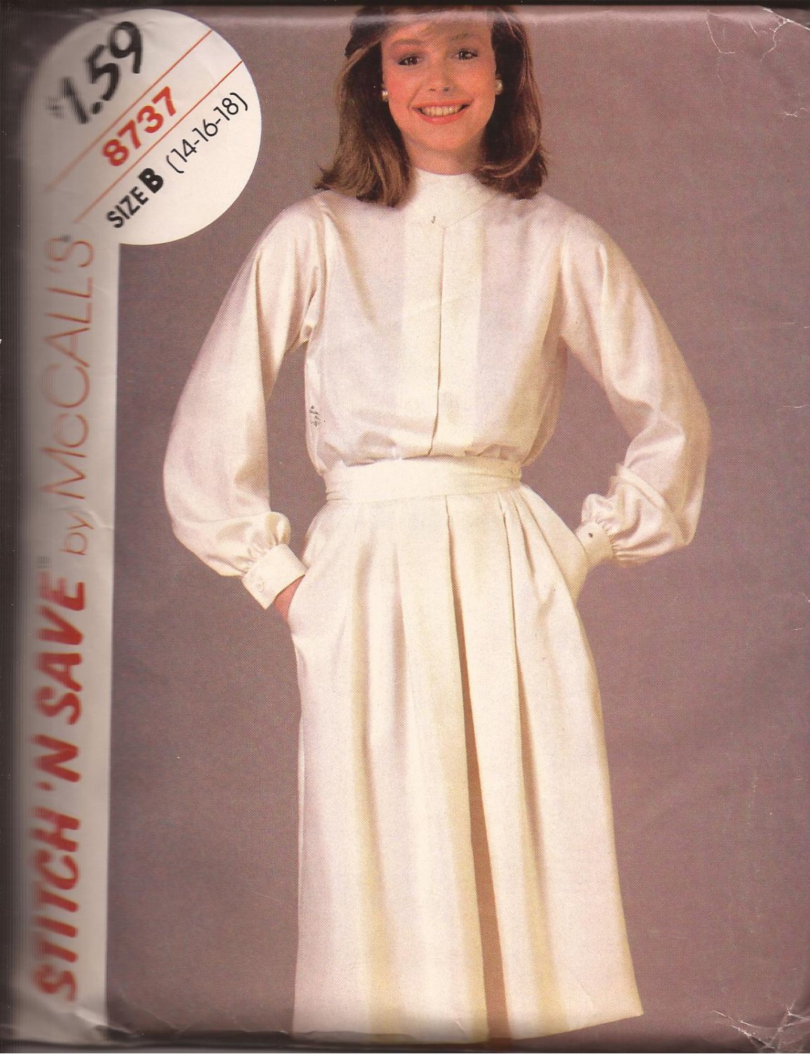 McCalls 8737 (1983) Inverted Pleat Blouse Stand Up Collar Pleated Skirt ...