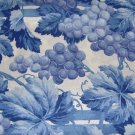 Grapes Vines in Blues on White Cotton Sheeting Fabric
