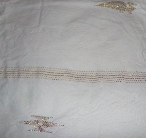 White Cotton with Metallic Gold Stripes Bird Chevron Native Look Fabric